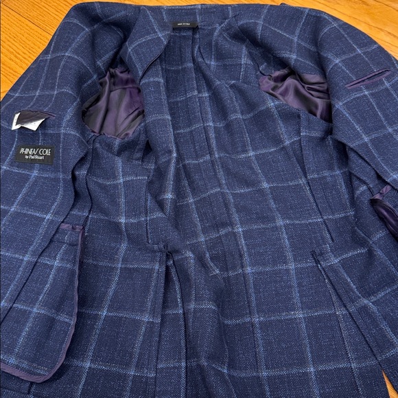 Phineas Cole by Paul Stuart mens 38S blue plaid wool silk 3-button sport coat - Picture 6 of 6
